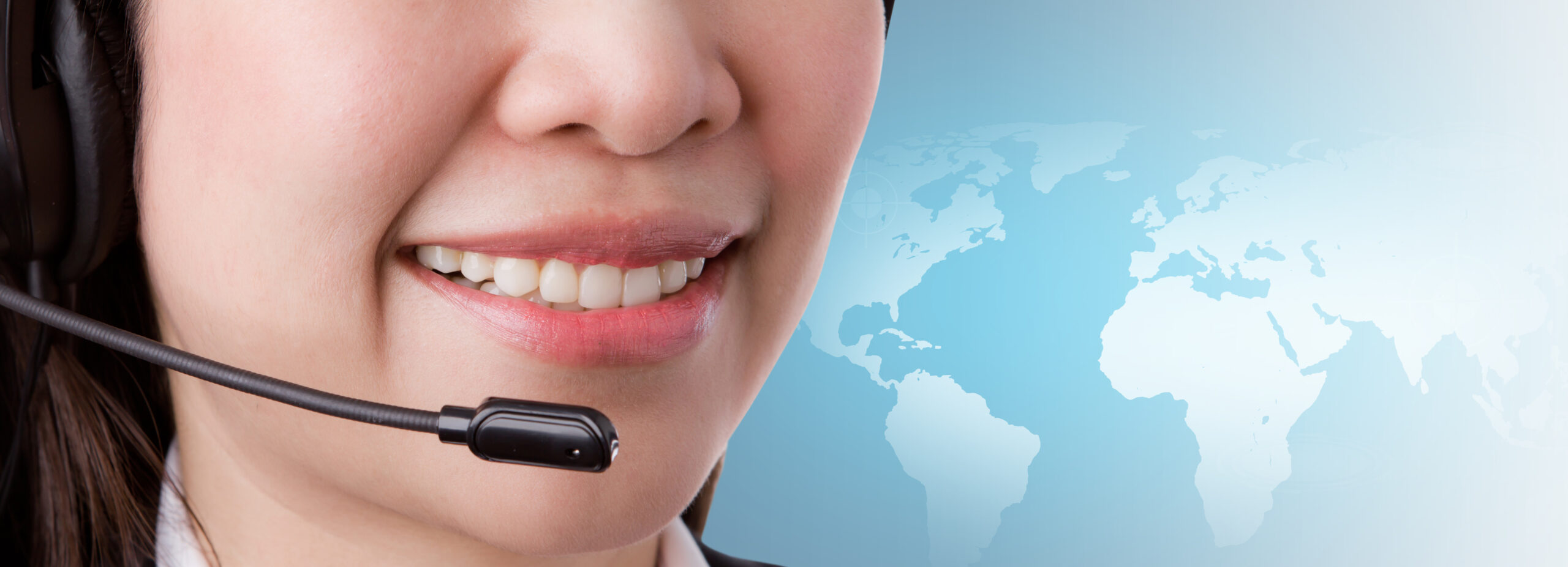 Close-up mouth of a friendly women call center operator
